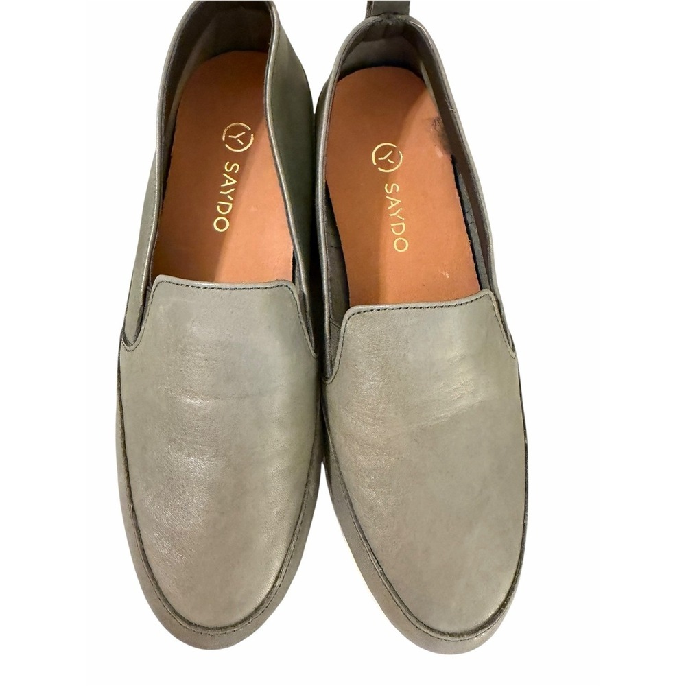 Saydo EU 38 US 7.5-8 Olive Green Leather Slip On Loafers Comfort Sneaker Flats